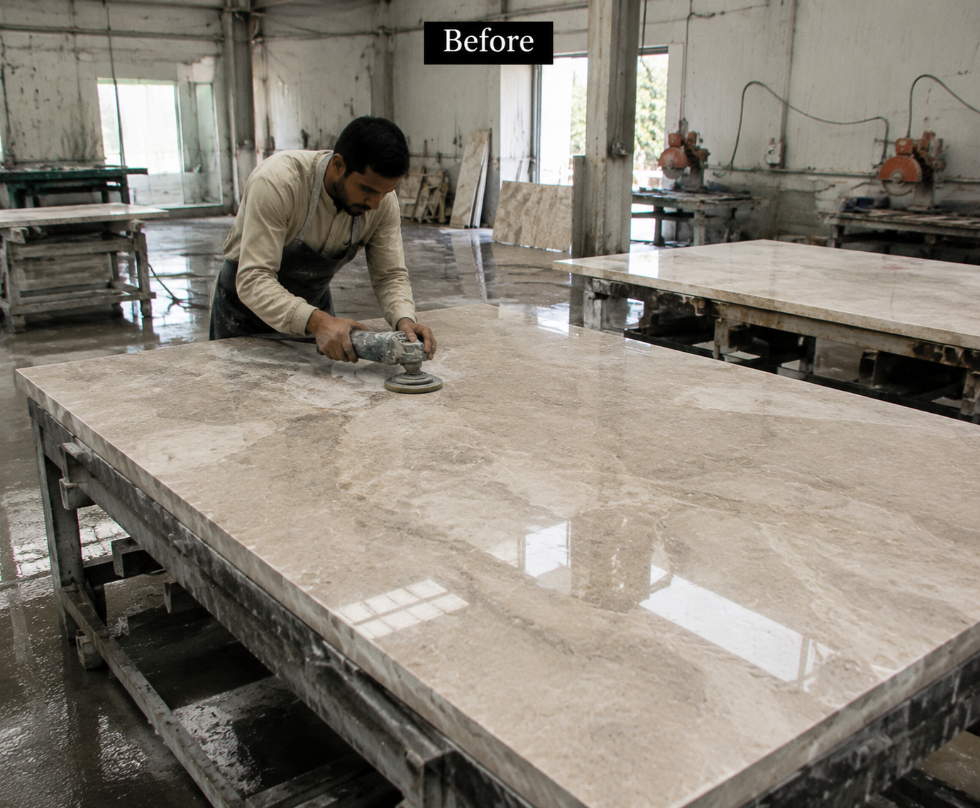 Before marble polishing